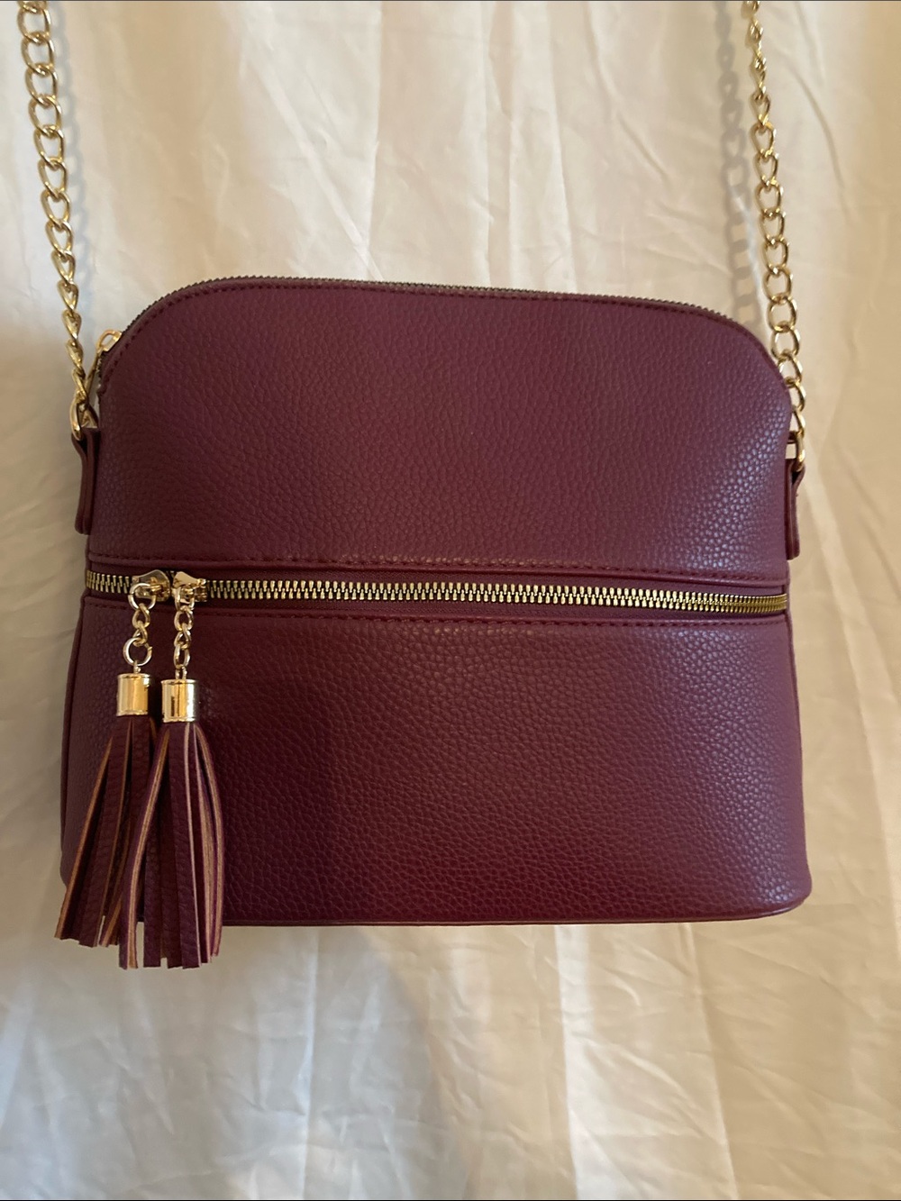 Luna Structured Burgundy Crossbody Bag with Gold Chain